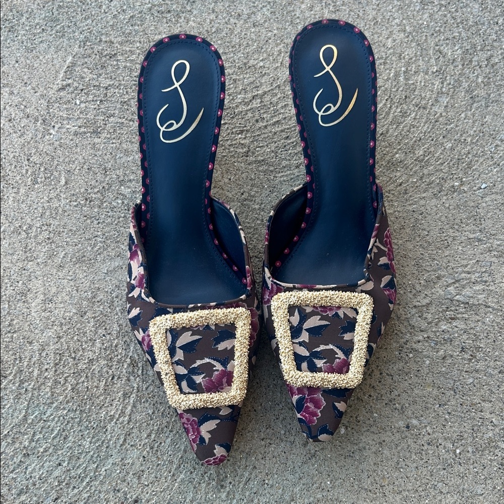 Sam Edelman Floral Mules with Gold Buckle